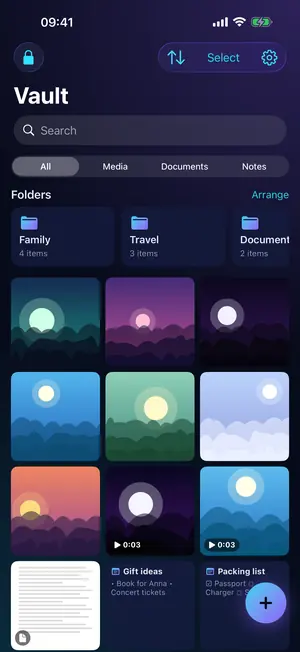 Vaultron vault library with folders and demo photos