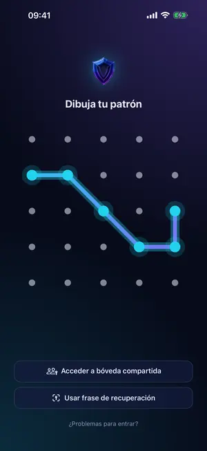 Pantalla de bloqueo de Vaultron: un patrón dibujado en una cuadrícula de 5×5